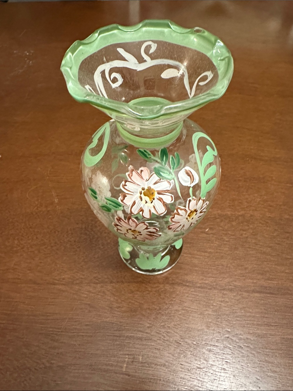 Tracy Porter Hand-Painted Floral Bud Glass Vase Green Pink